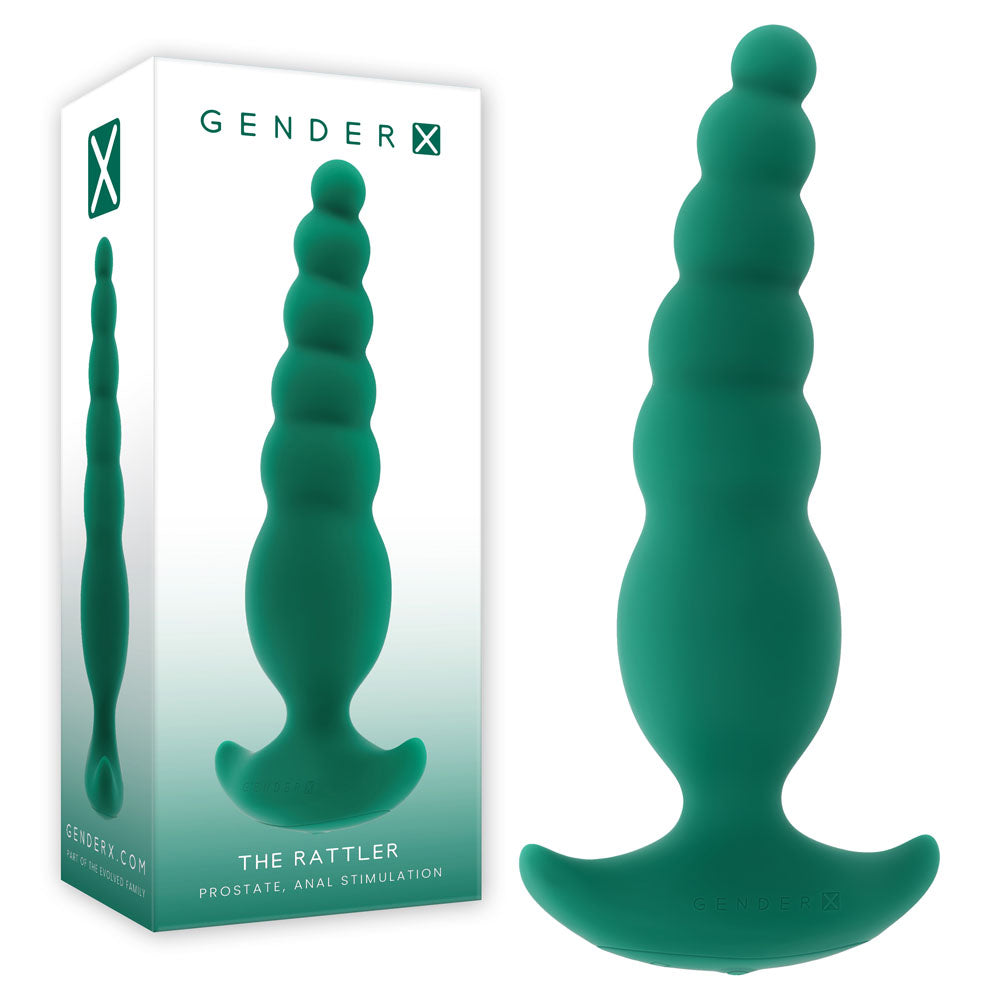 Gender X THE RATTLER - Green 17 cm USB Rechargeable Vibrating and Twirling Anal Plug