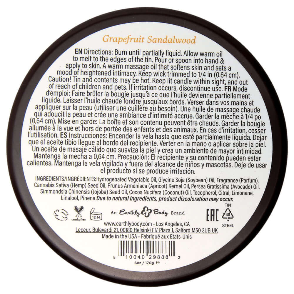 EB Aphrodisiac Massage Candle - Grapefruit Sandalwood - Grapefruit Sandalwood Scented Massage Candle - 170 g