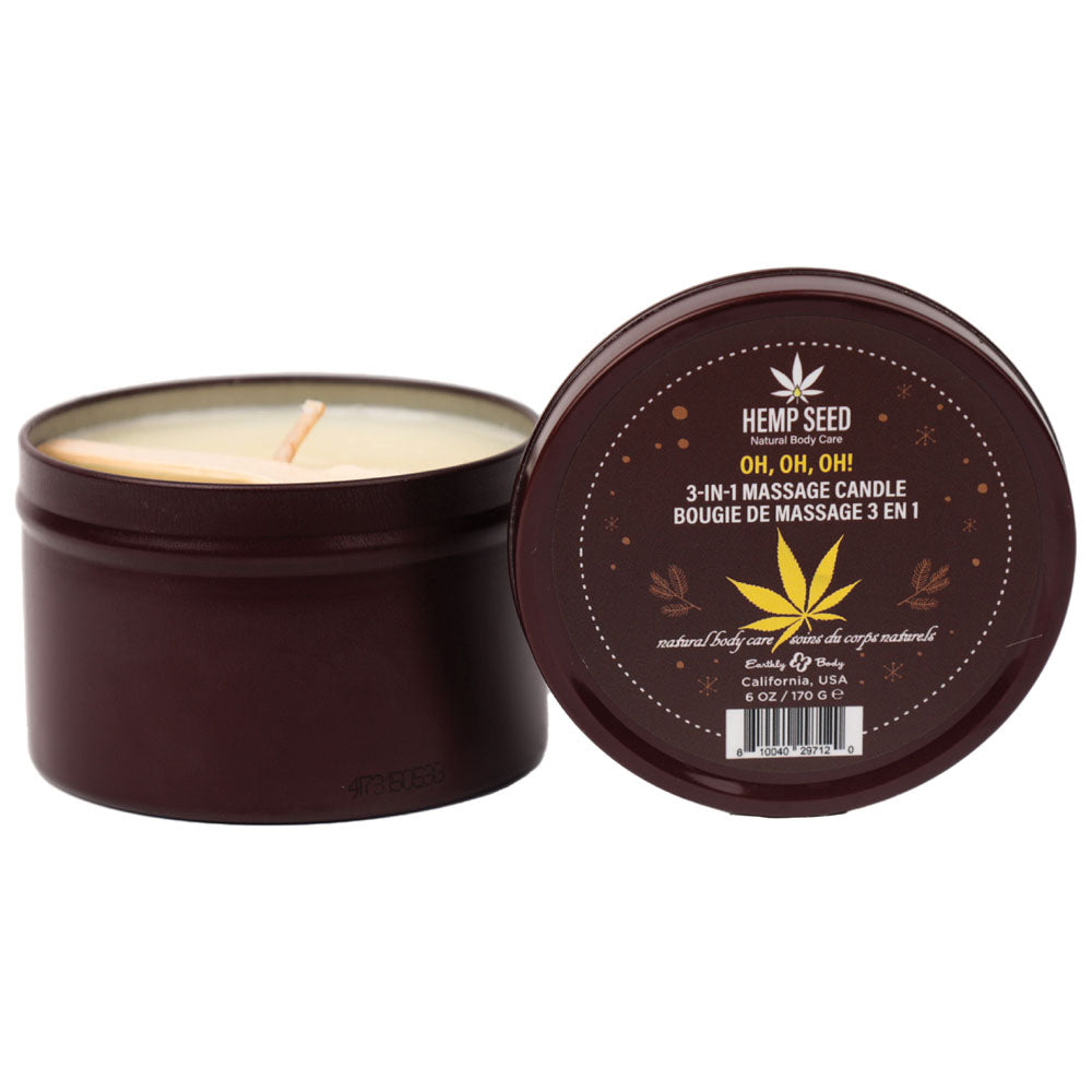 Hemp Seed 3-In-1 Massage Candle - Oh! Oh! Oh! - Amber Musk, Warm Tobacco, Caramel Strands - 170 g