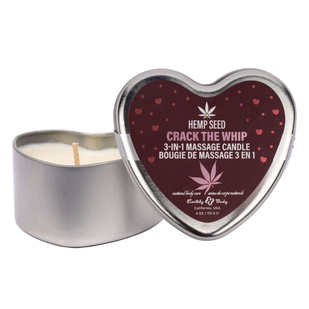 EB Hemp Seed 3 in 1 Massage Heart Candle - Crack The Whip - Crack The Whip (Dew-Kissed Rose, Violet Petals, Warm Amber) - 113 g