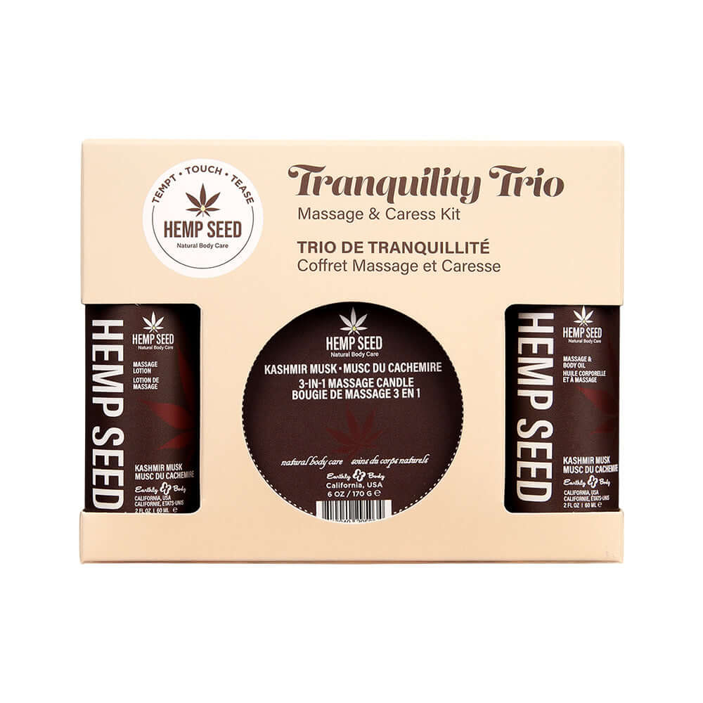 Hemp Seed Tranquility Trio - Kashmir Musk - Kashmir Musk Scented Massage & Caress Kit - 3 Piece Kit
