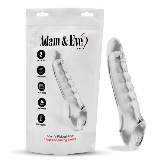 Adam & Eve Ridged Rider Clear 22.9 cm Penis Extension Sleeve