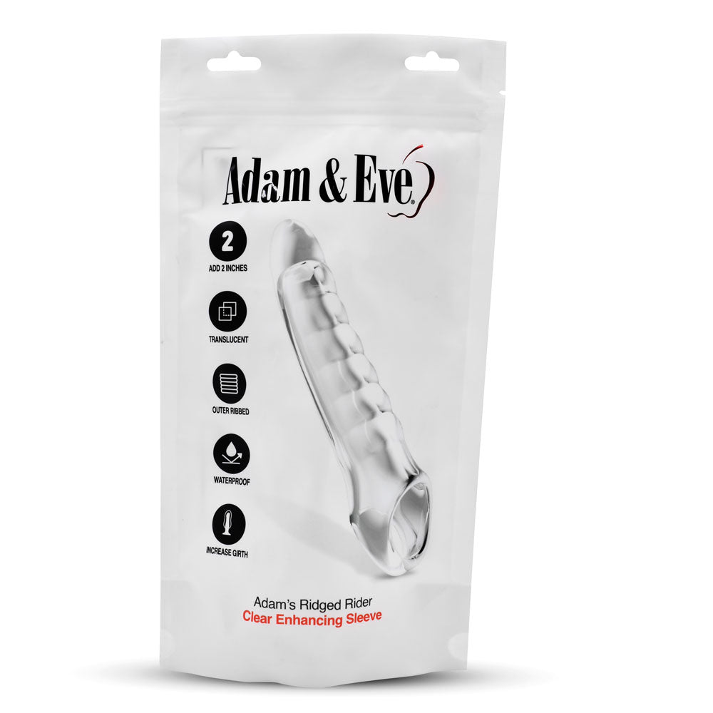 Adam & Eve Ridged Rider Clear 22.9 cm Penis Extension Sleeve