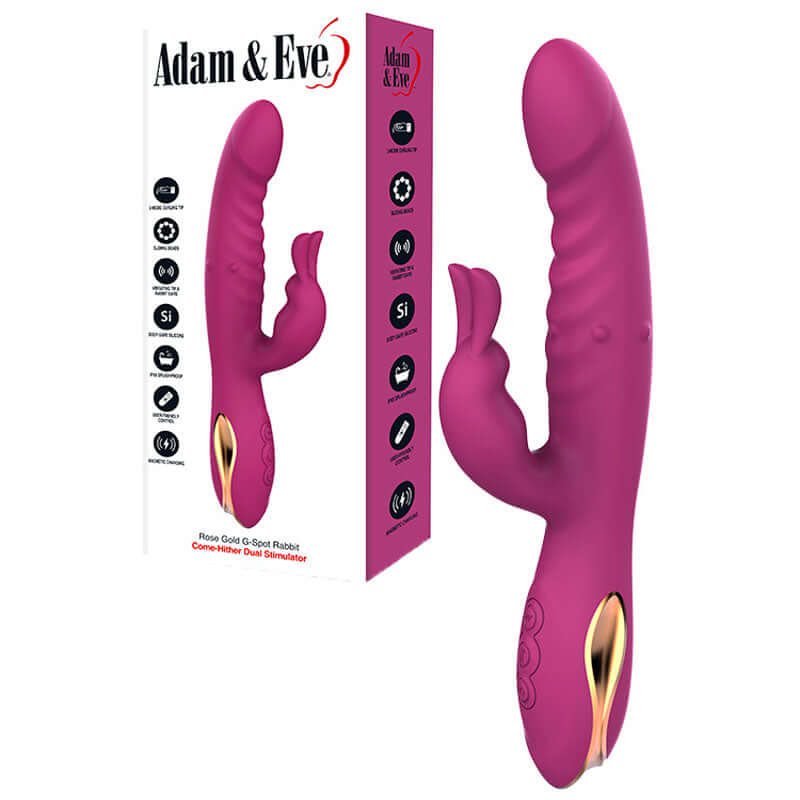 Adam & Eve ROSE GOLD G-SPOT RABBIT - Purple 22.5 cm USB Rechargeable Rabbit Vibrator with Flicking Tip