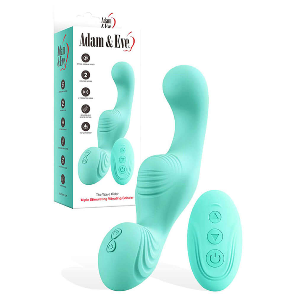 Adam & Eve THE WAVE RIDER - Teal USB Rechargeable Triple Stimulating Grinder Pad with Remote Control