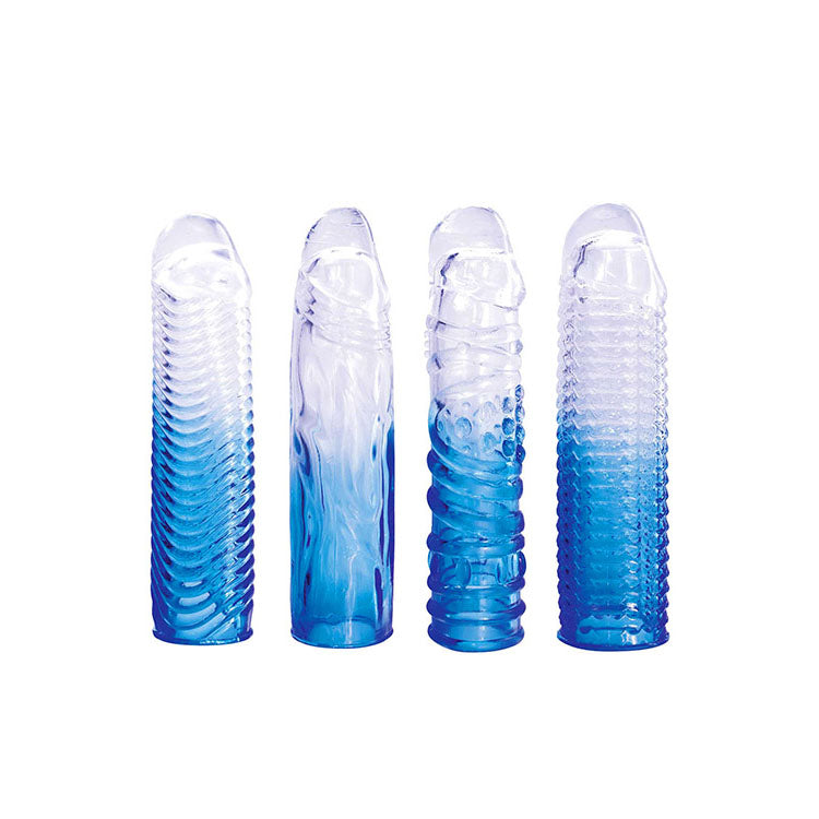 Adam & Eve SAPPHIRE Sleeve Set - Blue Clear Penis Sleeve Set - Set of 4