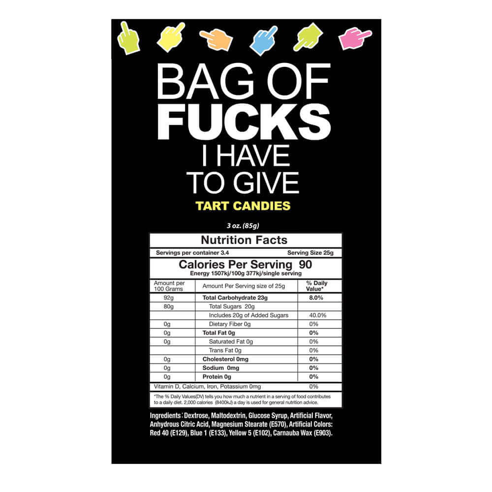 Bag Of Fucks I Have To Give - Fruit Flavoured Lollies - 85 gram Bag