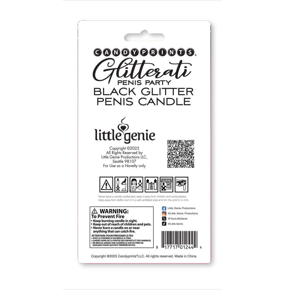 Glitterati Black Glitter Penis Candle - Black 10 cm Penis Party Candle
