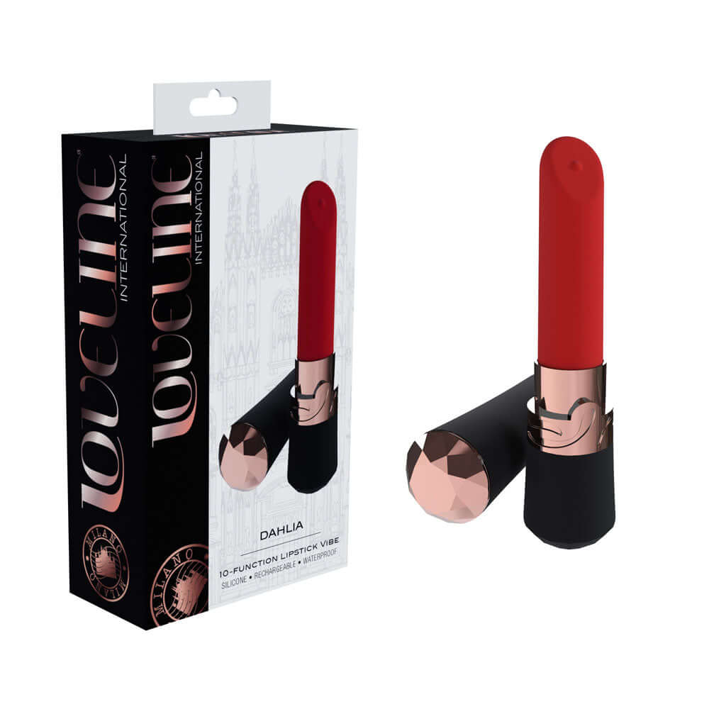 LOVELINE Dahlia - Black - Black/Red 12.5 cm USB Rechargeable Lipstick Vibrator