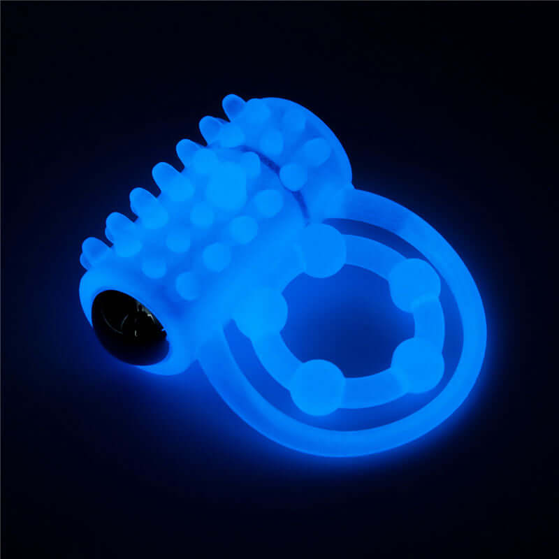 Lumino Play Vibrating Penis & Balls Ring - Glow in the Dark Blue Vibrating Cock Ring