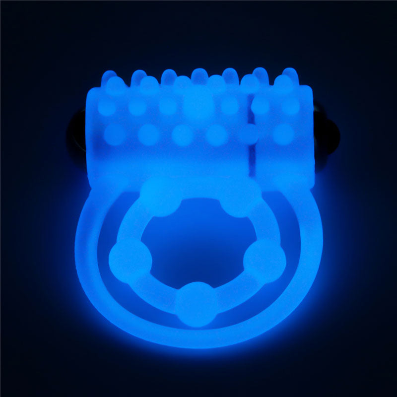 Lumino Play Vibrating Penis & Balls Ring - Glow in the Dark Blue Vibrating Cock Ring