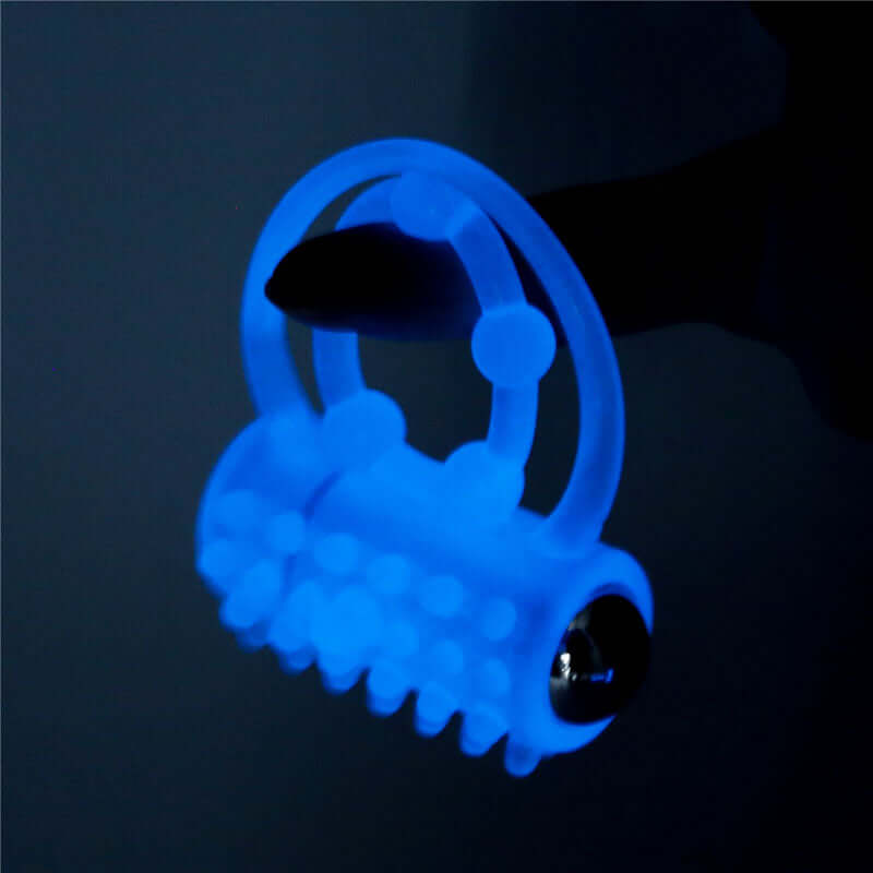 Lumino Play Vibrating Penis & Balls Ring - Glow in the Dark Blue Vibrating Cock Ring