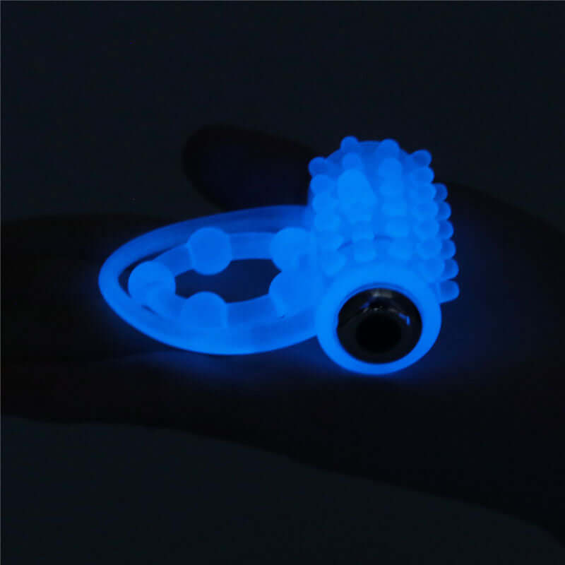 Lumino Play Vibrating Penis & Balls Ring - Glow in the Dark Blue Vibrating Cock Ring