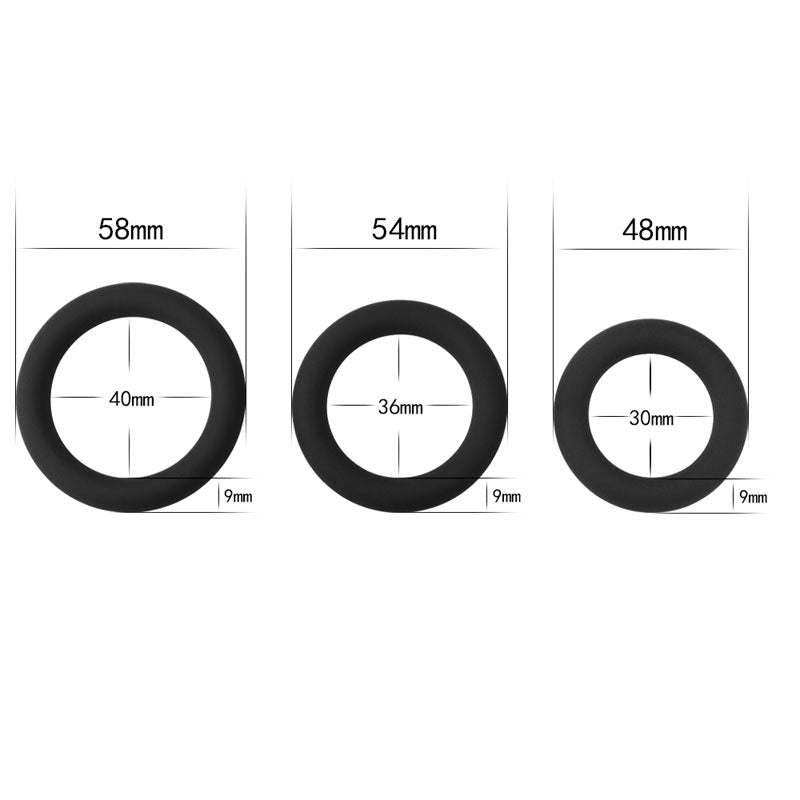 Power Plus Soft Silicone Snug Ring - Black Cock Rings - Set of 3 Sizes