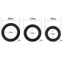 Power Plus Soft Silicone Snug Ring - Black Cock Rings - Set of 3 Sizes