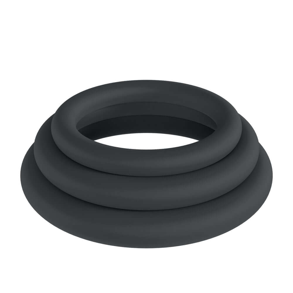 LEVELZ Classic Silicone Cock Ring Set - XS/S/M - Black Cock Rings - Set of 3 Sizes