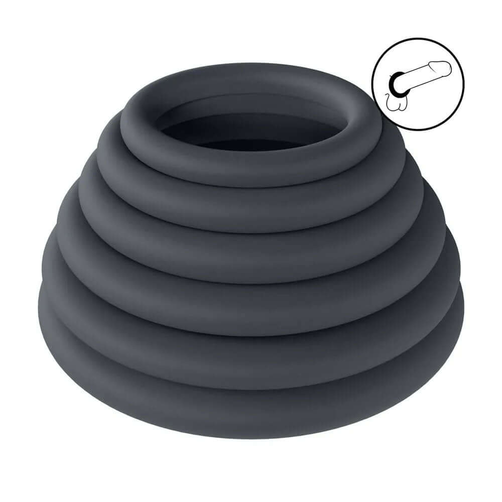 LEVELZ Classic Silicone Cock Ring Set of 6 - Black Cock Rings - Set of 6 Sizes