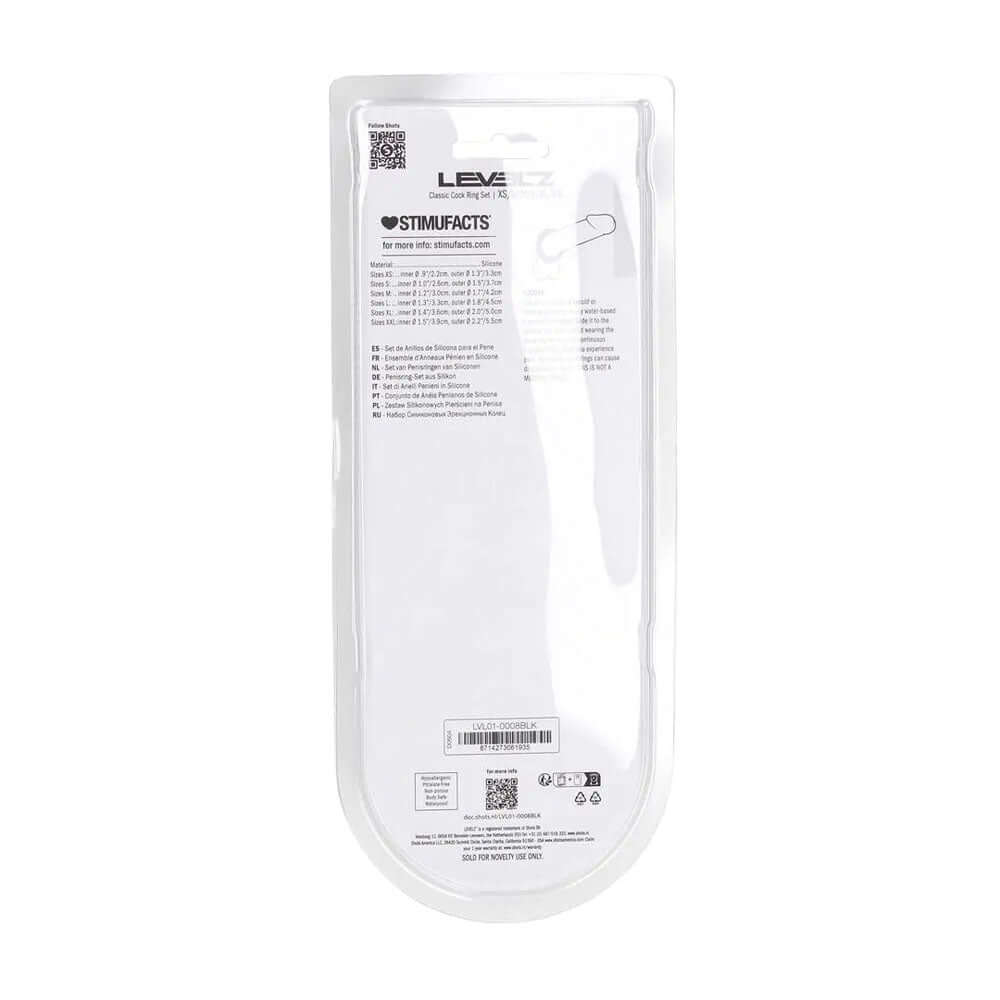 LEVELZ Classic Silicone Cock Ring Set of 6 - Black Cock Rings - Set of 6 Sizes