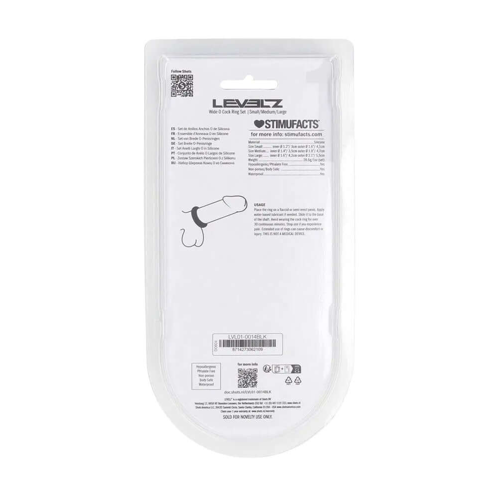 LEVELZ Wide O Silicone Cock Ring Set of 3 - S/M/L - Black Cock Rings - Set of 3 Sizes