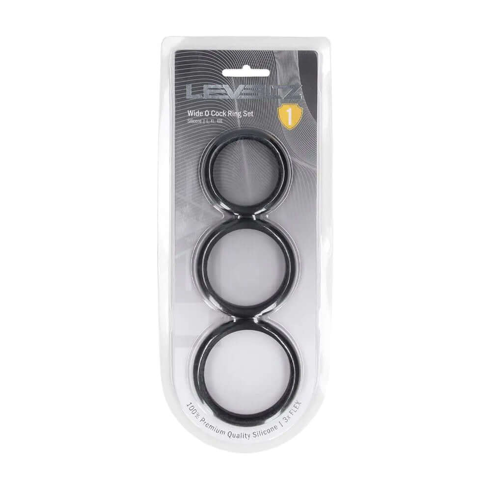 LEVELZ Wide O Silicone Cock Ring Set of 3 - L/XL/2X - Black Cock Rings - Set of 3 Sizes