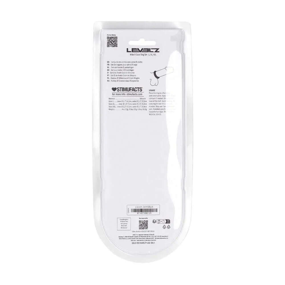 LEVELZ Wide O Silicone Cock Ring Set of 3 - L/XL/2X - Black Cock Rings - Set of 3 Sizes