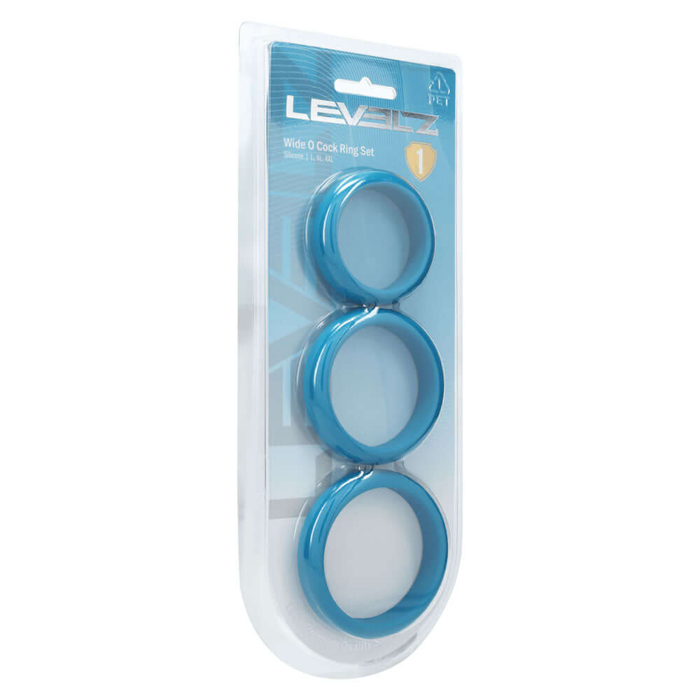 LEVELZ Wide O Silicone Cock Ring Set of 3 - L/XL/2X - Teal Cock Rings - Set of 3 Sizes