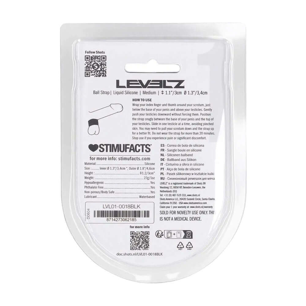 LEVELZ Liquid Silicone Ball Strap - M - Black - Black Ball Strap