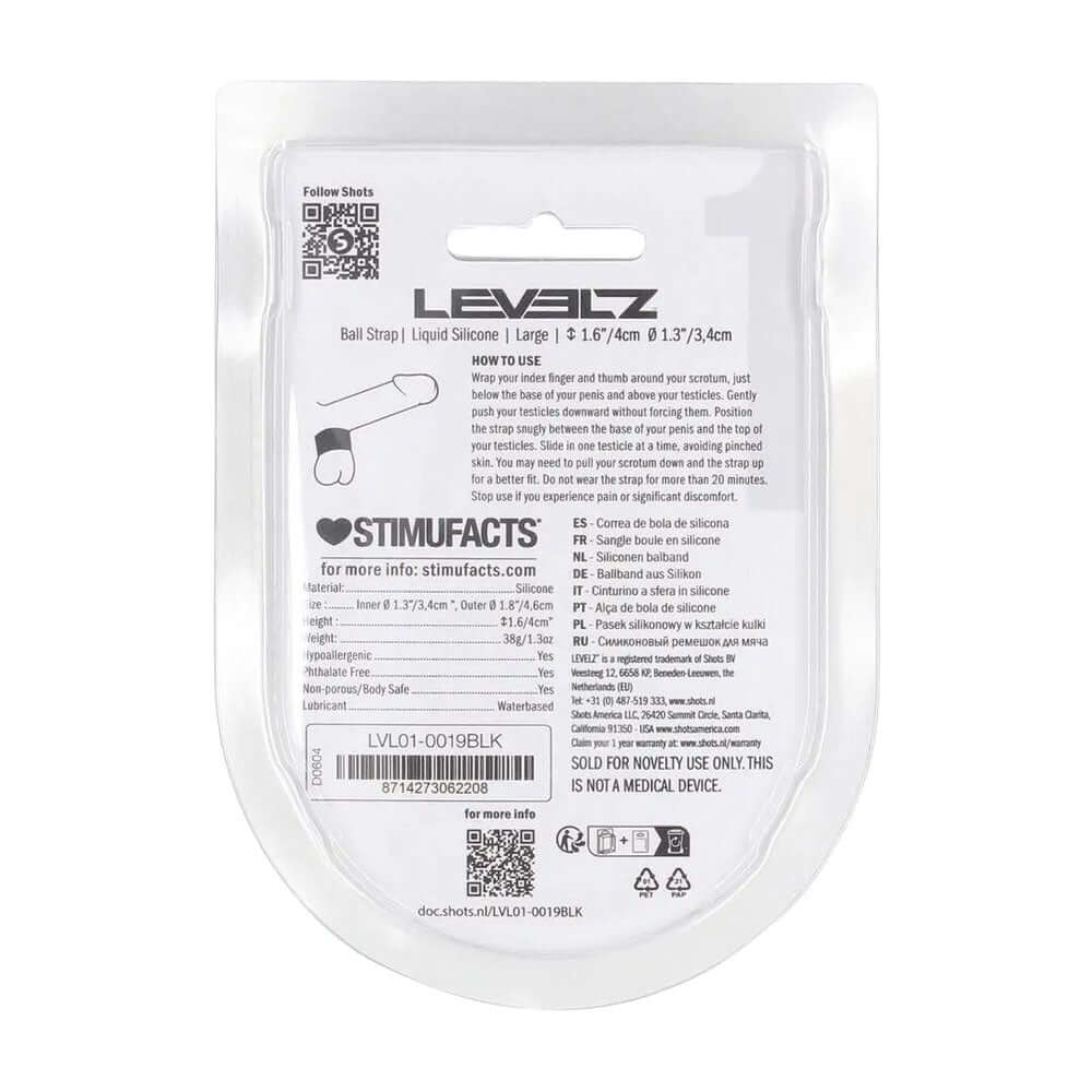 LEVELZ Liquid Silicone Ball Strap - L - Black - Black Ball Strap