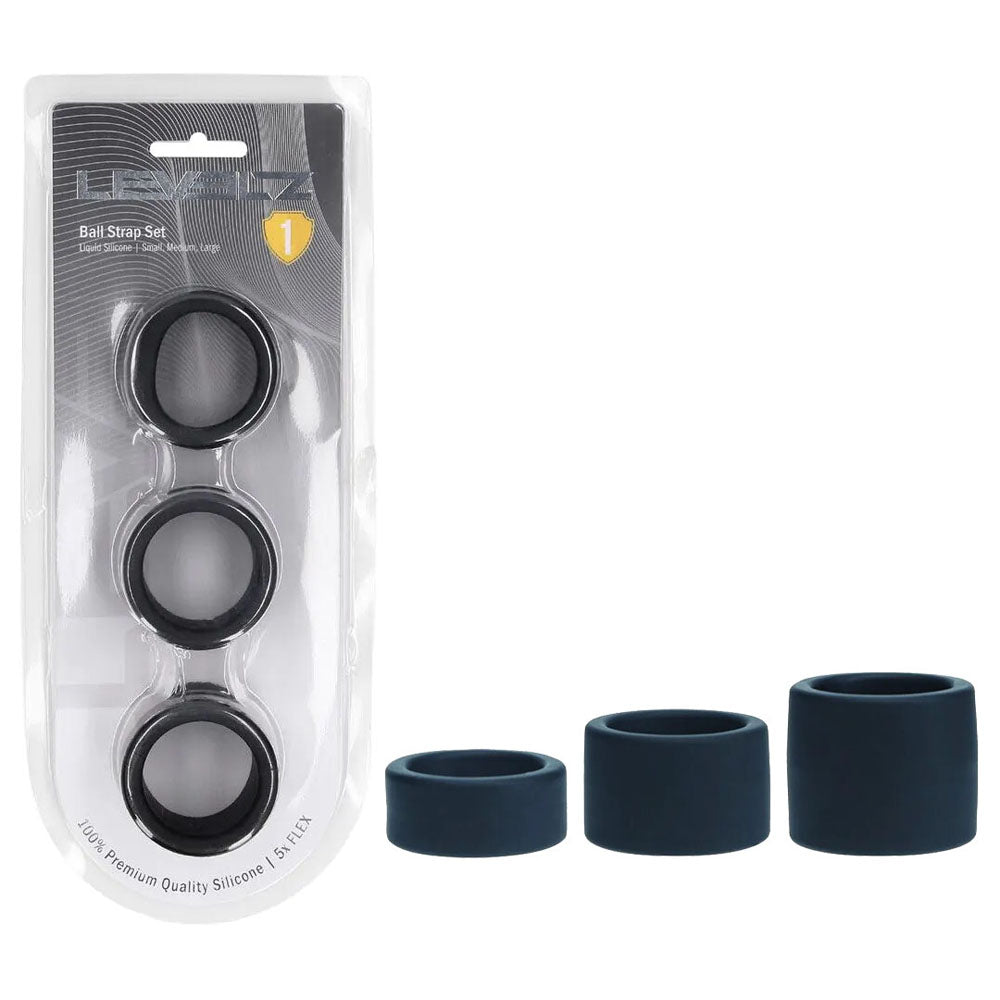 LEVELZ Liquid Silicone Ball Strap Set of 3 - Black - Black Ball Stretchers - Set of 3 Sizes
