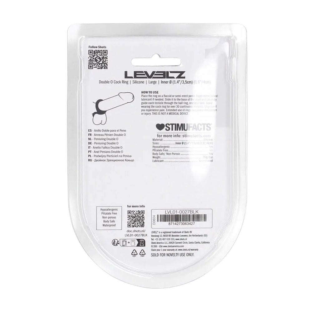 LEVELZ Double O Silicone Cock Ring - L - Black - Black Cock & Balls Rings