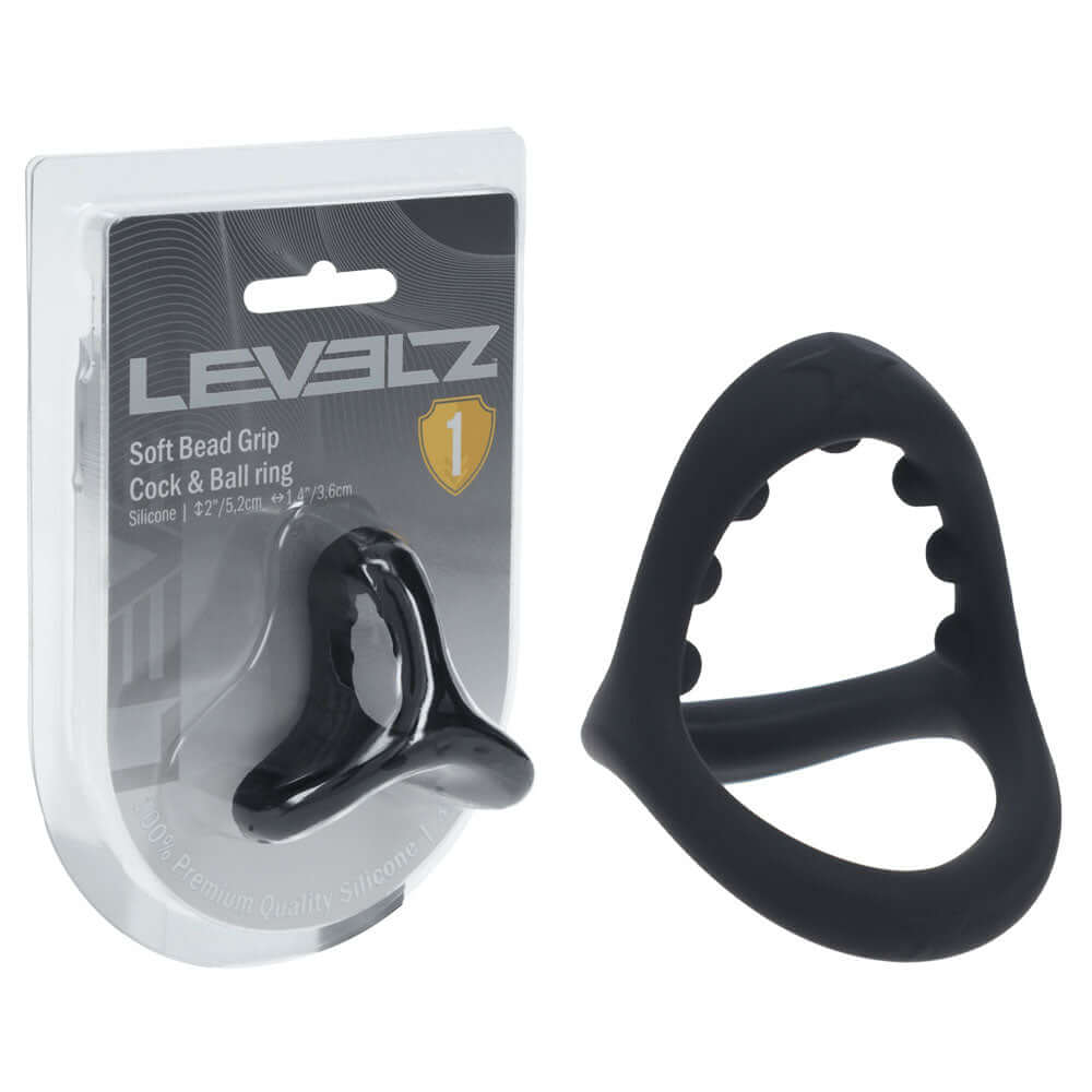 LEVELZ Soft Bead Grip Silicone Cock Ring - Black - Black Cock & Balls Rings