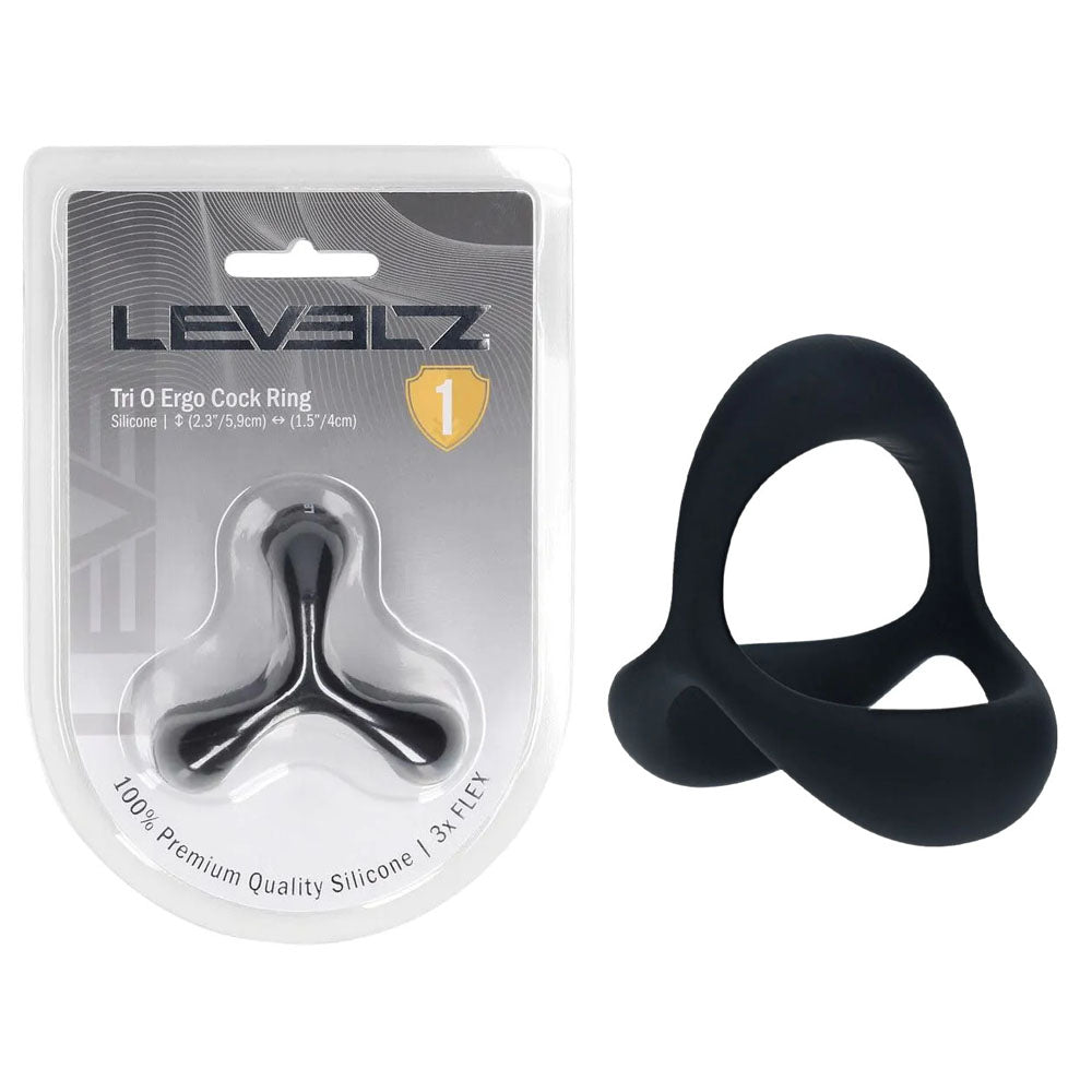 LEVELZ Tri O Ergo Silicone Cock Ring - Black - Black Cock & Balls Rings