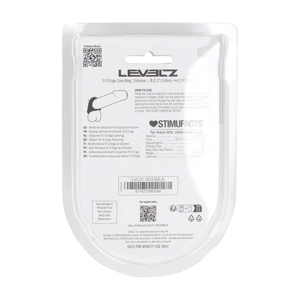 LEVELZ Tri O Ergo Silicone Cock Ring - Black - Black Cock & Balls Rings