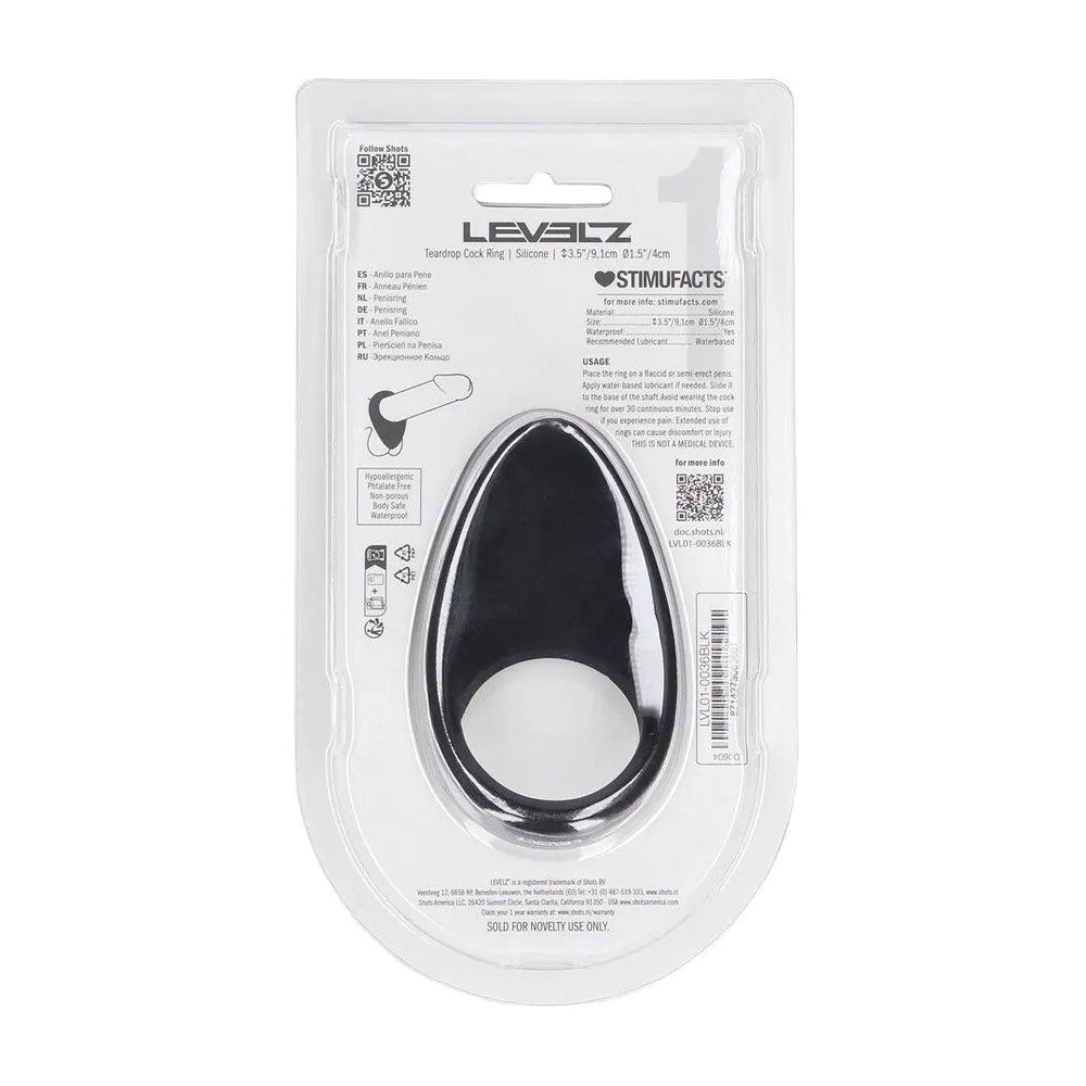 LEVELZ Teardrop Silicone Cock Ring - Black - Black Cock Ring
