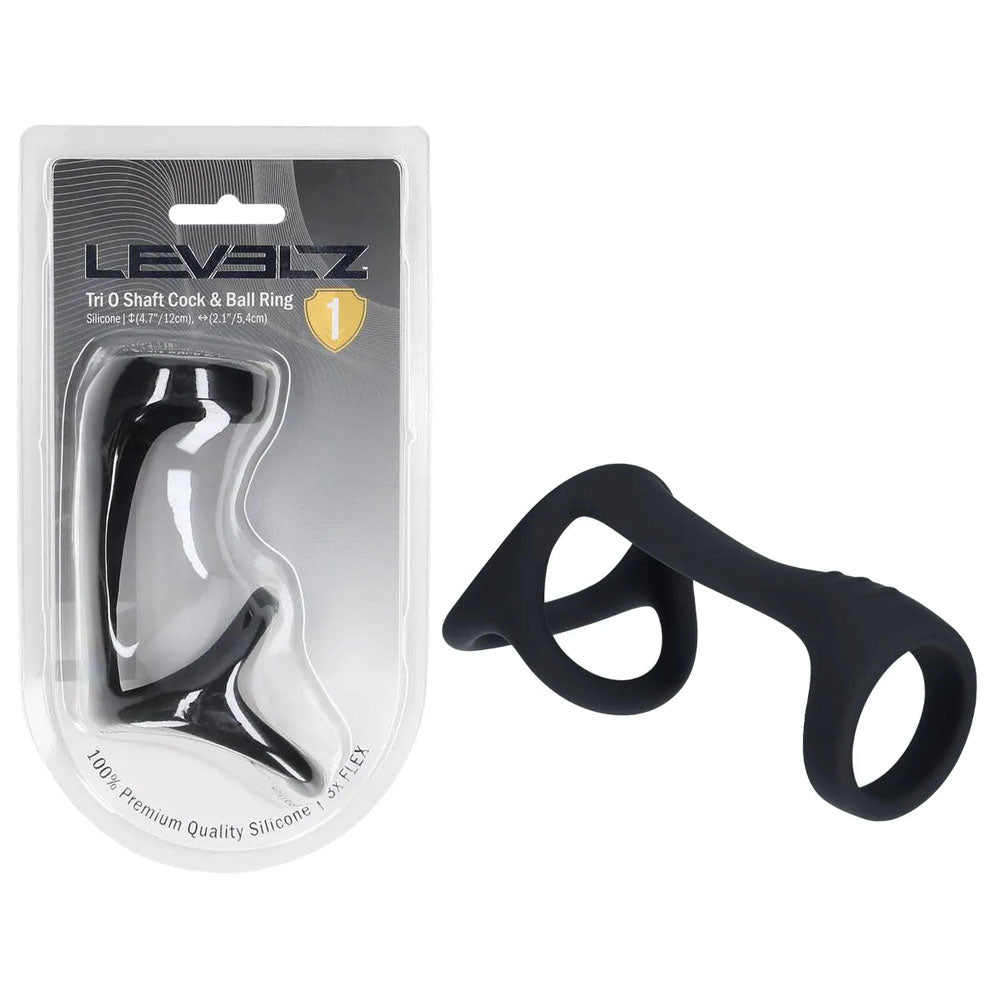 LEVELZ Tri O Silicone Shaft Cock & Ball Ring - Black Cock & Balls Ring