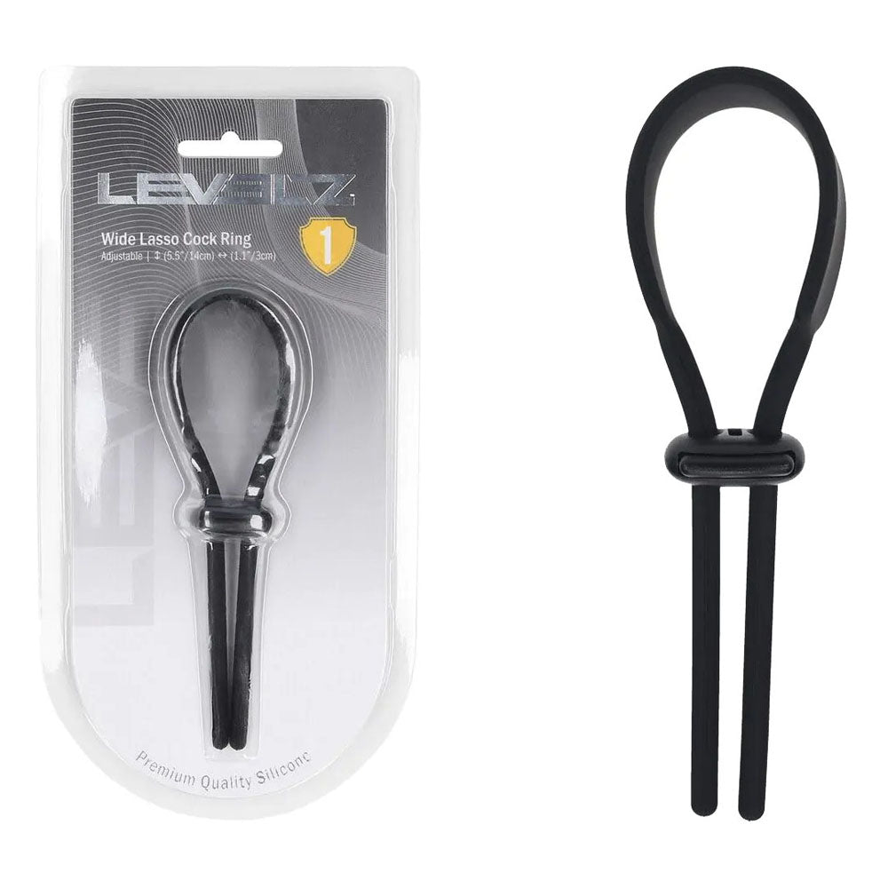 LEVELZ Wide Adjustable Silicone Lasso Cock Ring - Black Adjustable Cock Ring