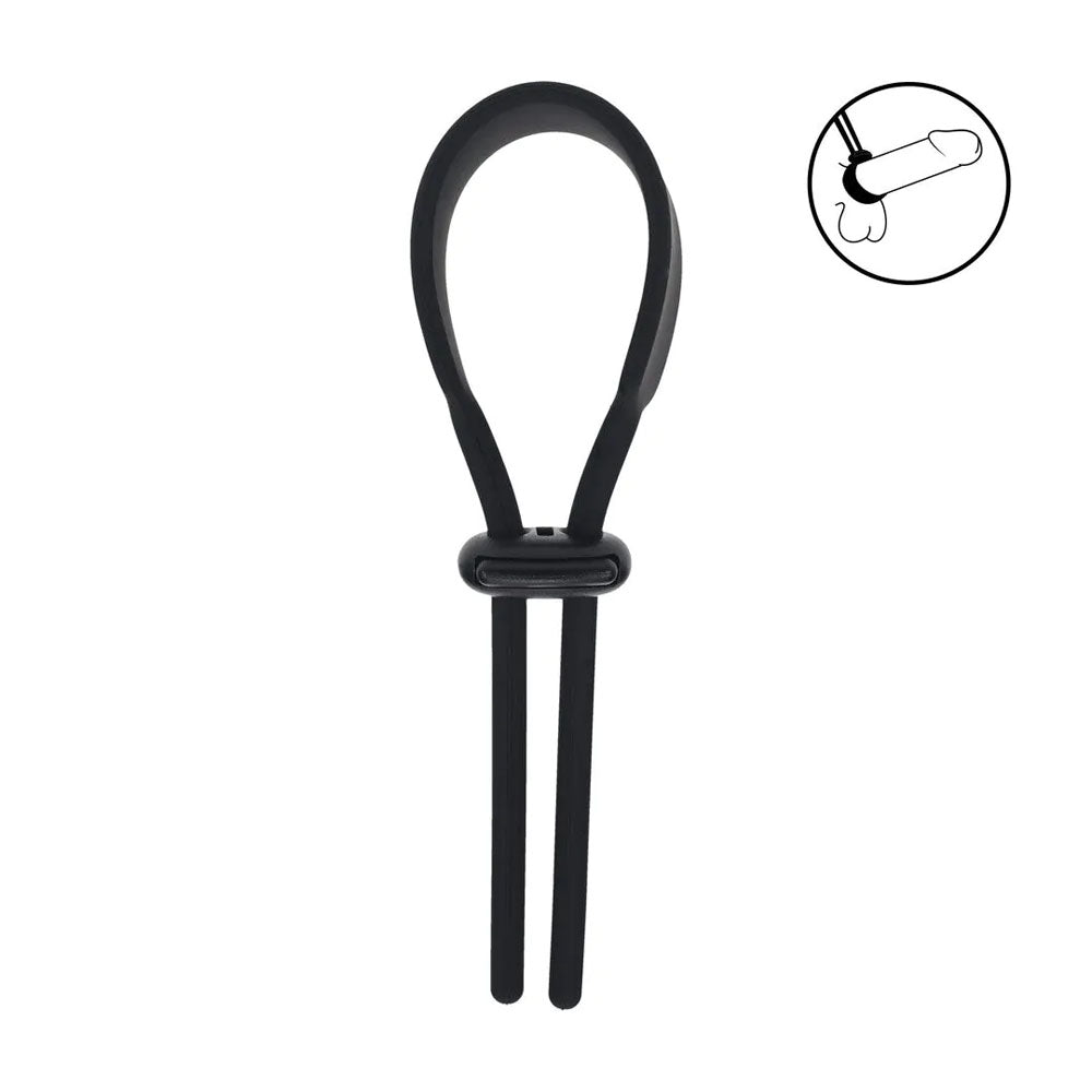 LEVELZ Wide Adjustable Silicone Lasso Cock Ring - Black Adjustable Cock Ring