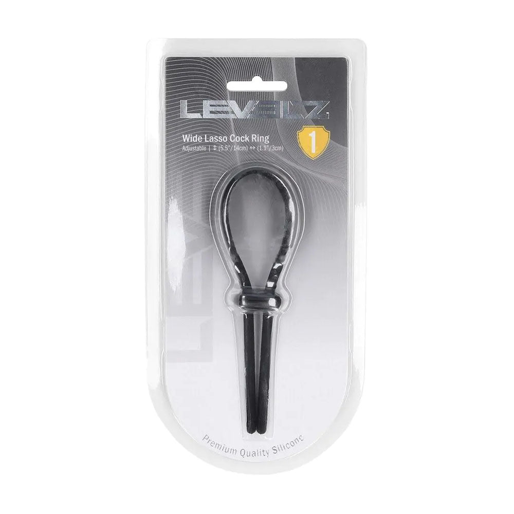 LEVELZ Wide Adjustable Silicone Lasso Cock Ring - Black Adjustable Cock Ring
