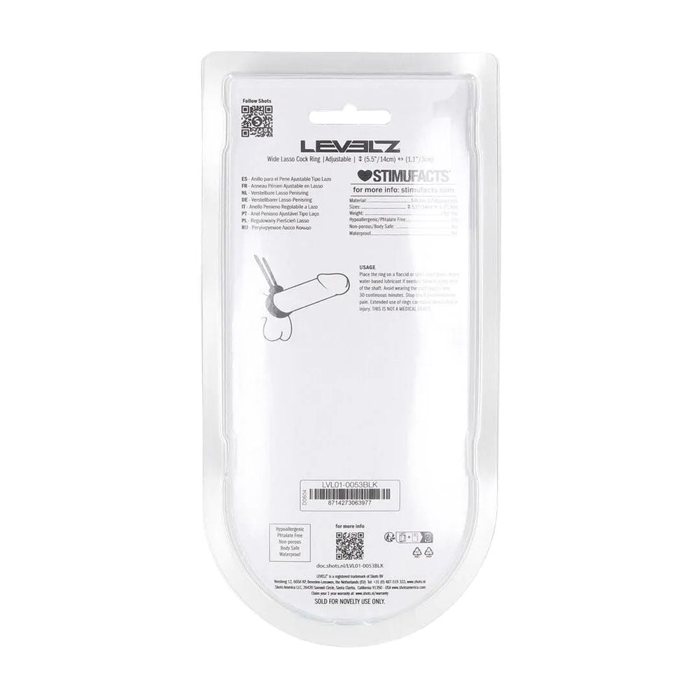 LEVELZ Wide Adjustable Silicone Lasso Cock Ring - Black Adjustable Cock Ring