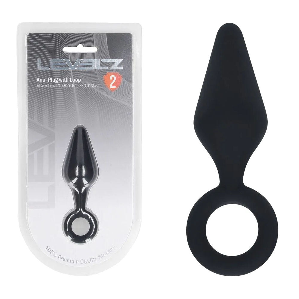 LEVELZ Silicone Anal Plug with Loop - Small - Black - Black Small Butt Plug