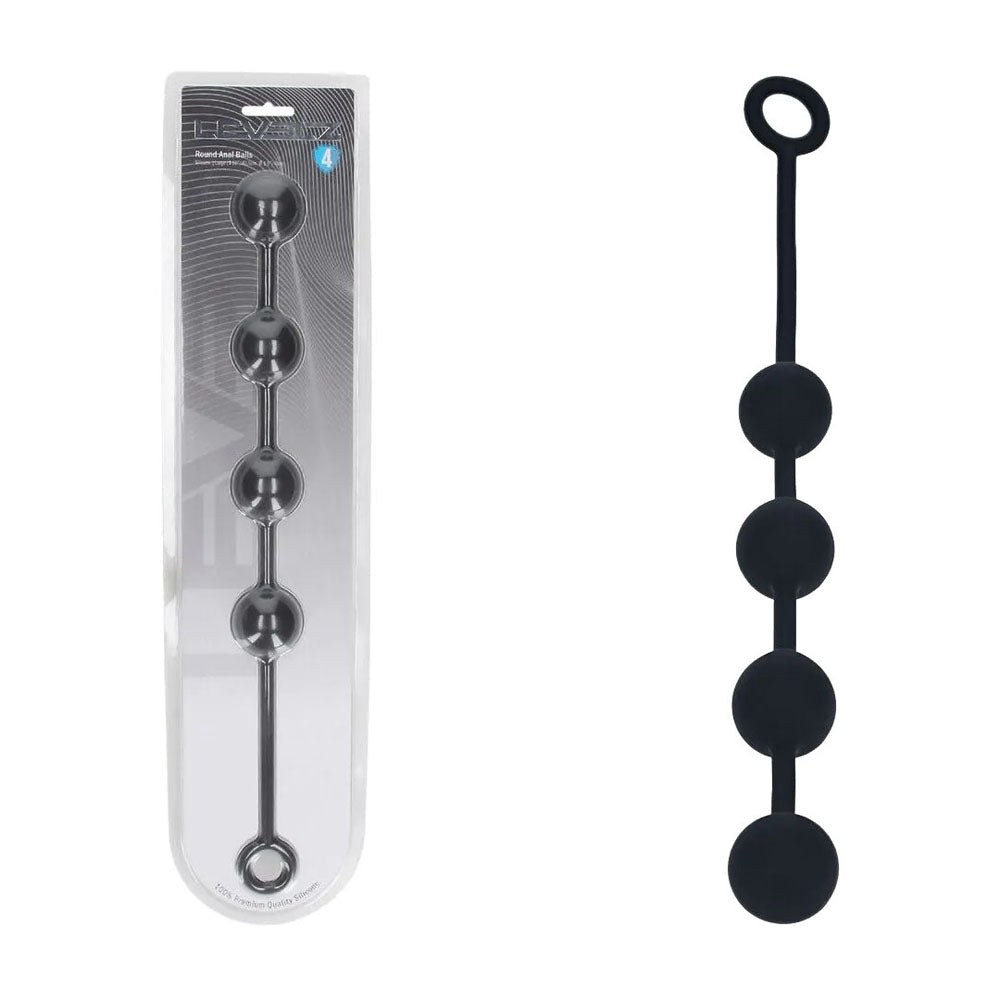 LEVELZ Round Silicone Anal Balls - L - 40mm - Black 40.5 cm Large Anal Beads