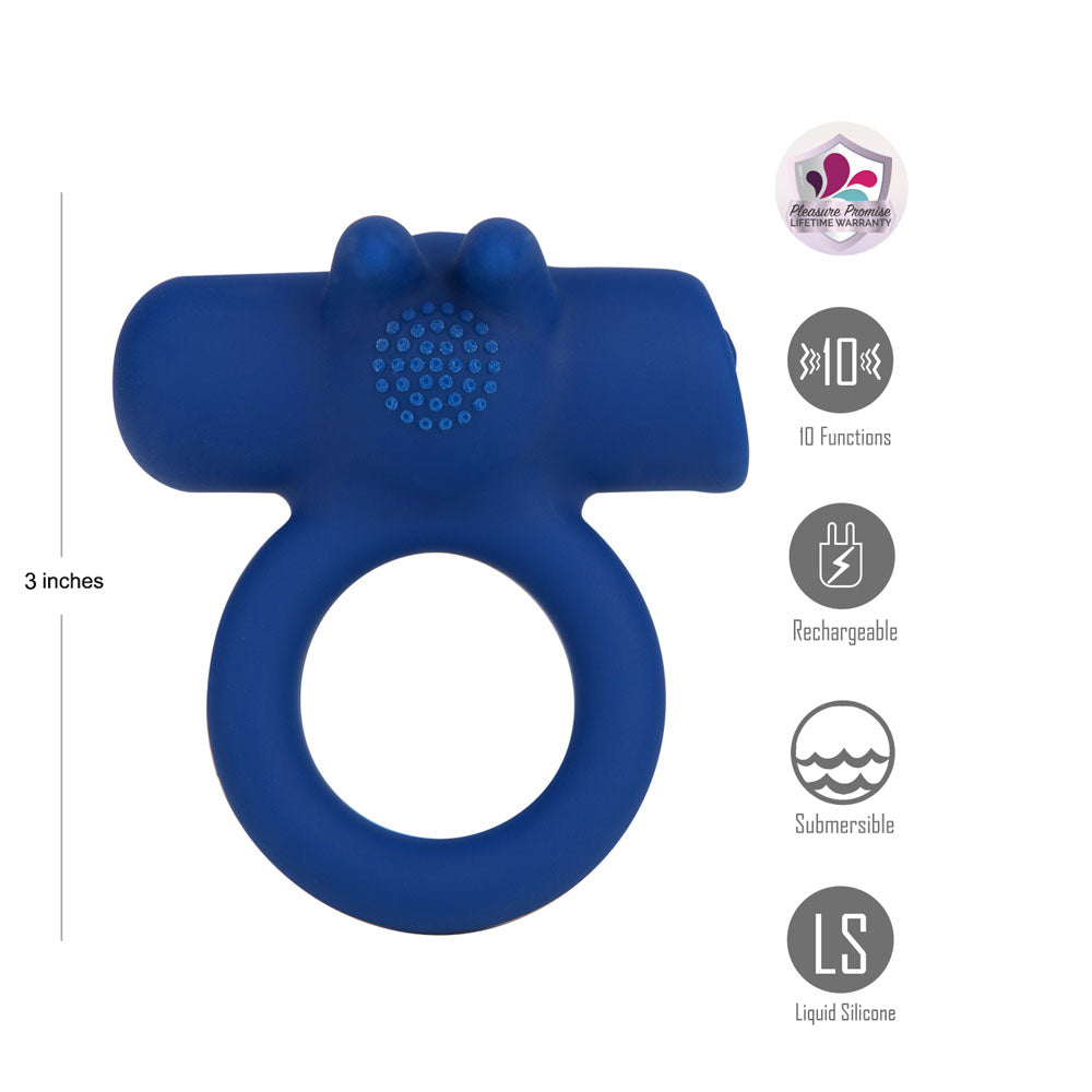 Maia HUXLEY - Blue - Blue USB Rechargeable Strong Vibrating Cock Ring