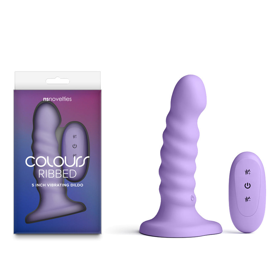 Colours Ribbed - 5'' Vibrating Dildo - Purple - Purple 14.5 cm USB Rechargeable Vibrating Dildo with Wireless Remote