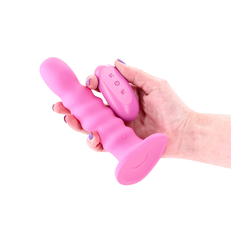 Colours Ribbed - 6'' Vibrating Dildo - Pink - Pink 16.5 cm USB Rechargeable Vibrating Dildo with Wireless Remote