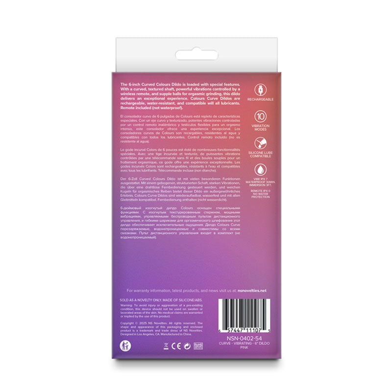 Colours Curve - Vibrating 6'' Dildo - Pink - Pink 16.4 cm USB Rechargeable Vibrating Dildo with Wireless Remote