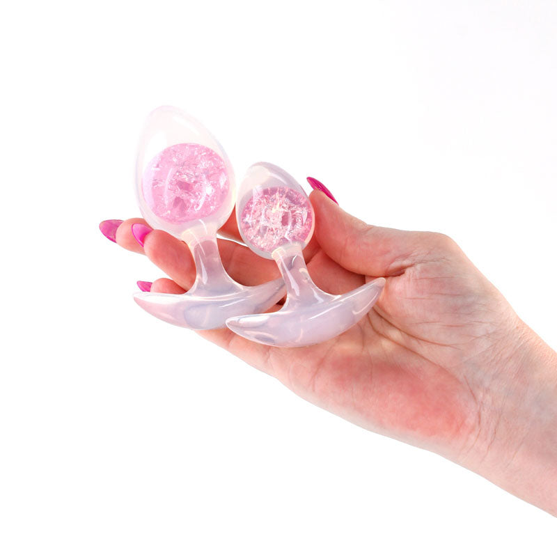 Glams Cosmic 2pc Kit - Pink - Clear/Pink Butt Plugs - Set of 2 Sizes