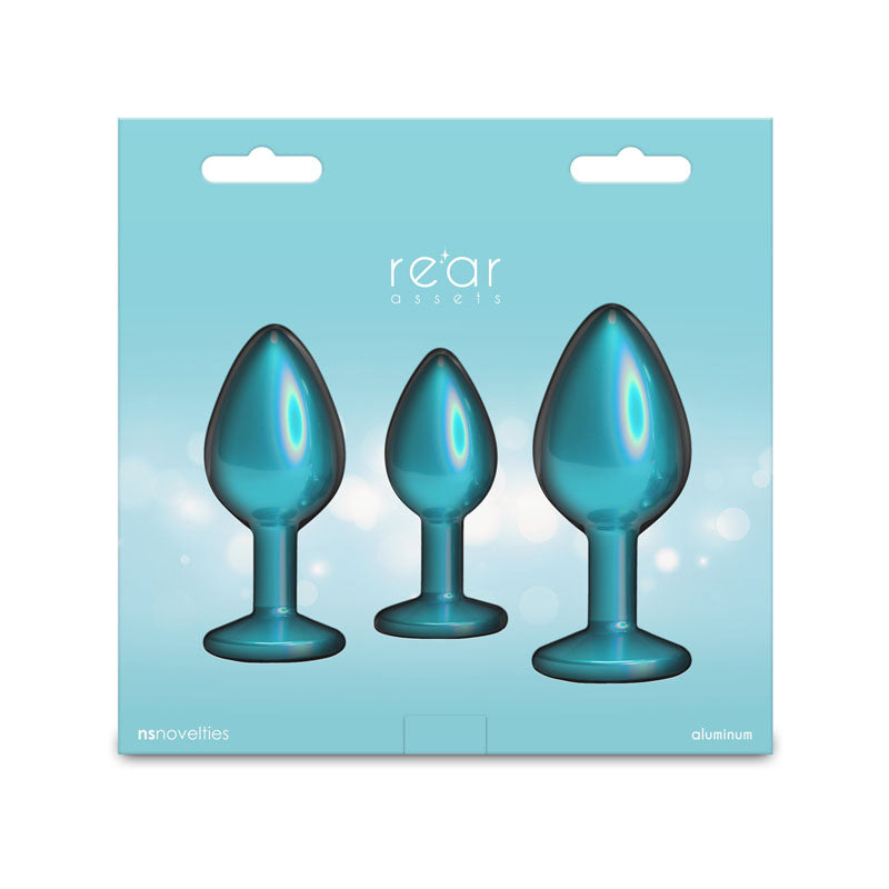 Rear Assets Trainer Kit - Iridescent Teal - Iridescent Teal Metallic Butt Plugs - Set of 3 Sizes