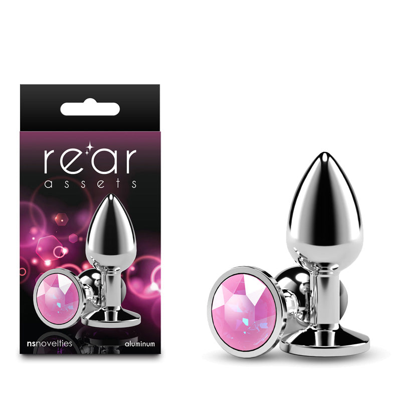 Rear Assets Silver - Small - Pink Gem - Silver Small Metal Butt Plug with Pink Gem Base