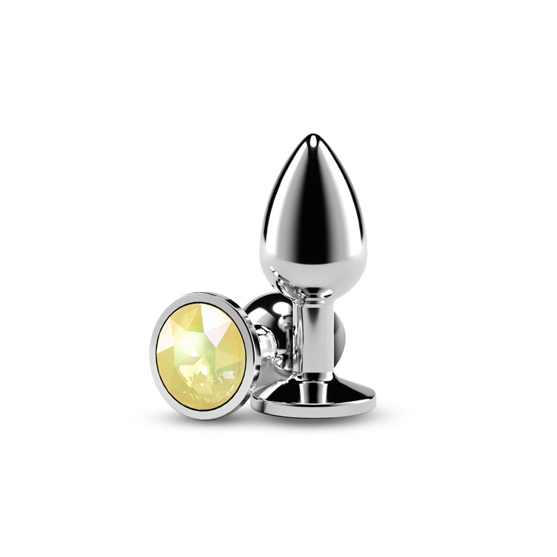 Rear Assets Silver - Small - Yellow Gem - Silver Small Metal Butt Plug with Yellow Gem Base