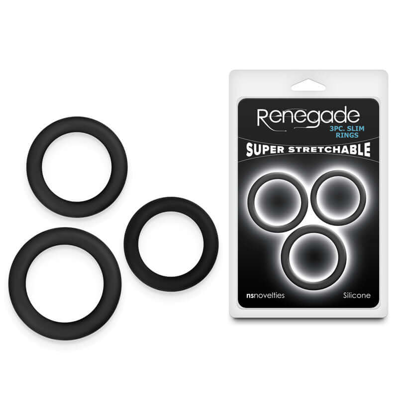 Renegade 3pc Slim Rings - Black - Black Cock Rings - Set of 3 Sizes